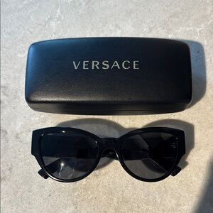 Versace Black & Gold Cat-Eye Sunglasses with Glossy Finish